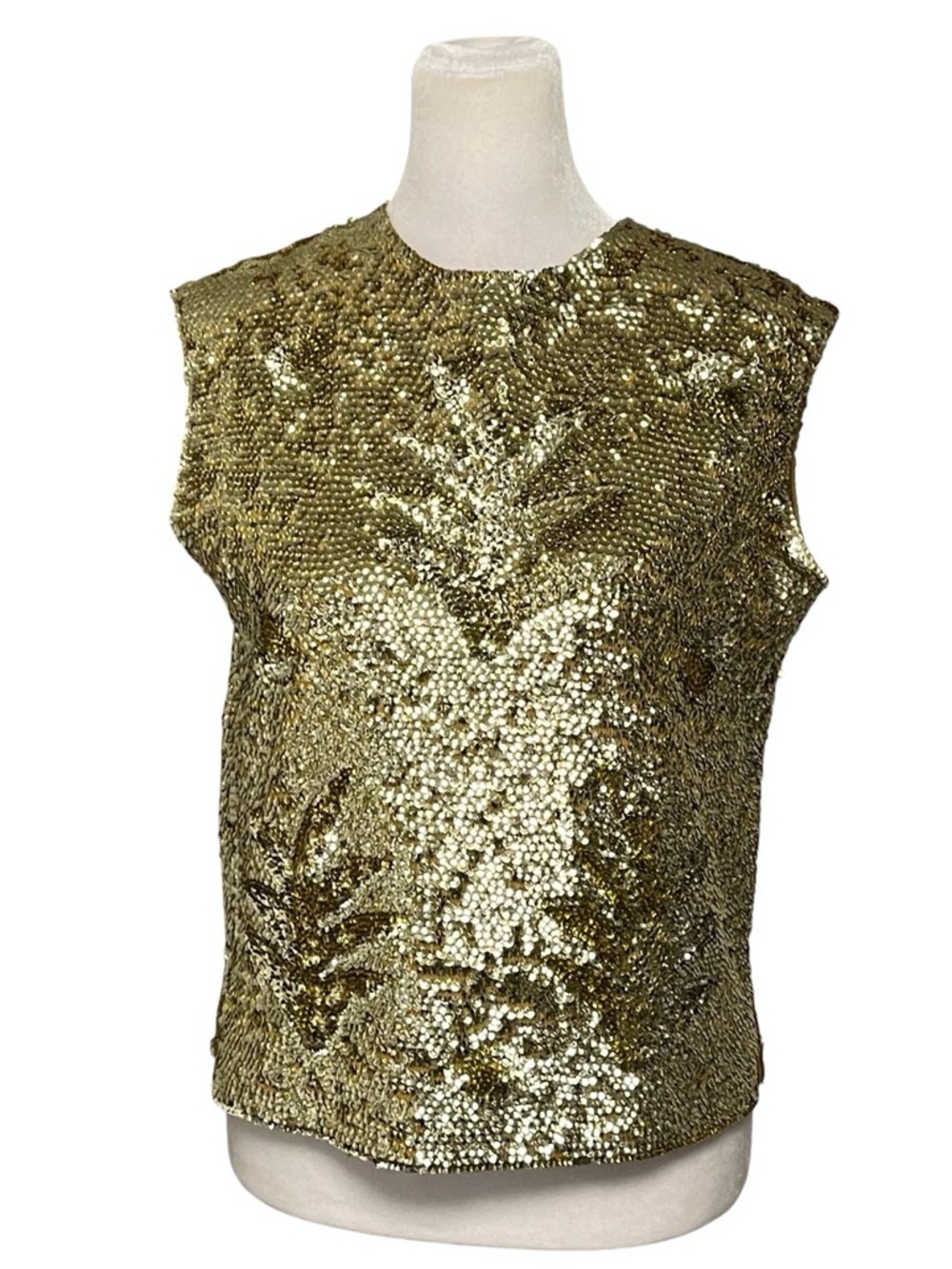 Vintage Famous Barr Gold Sequin Pineapple Sleeveless Top Size Small